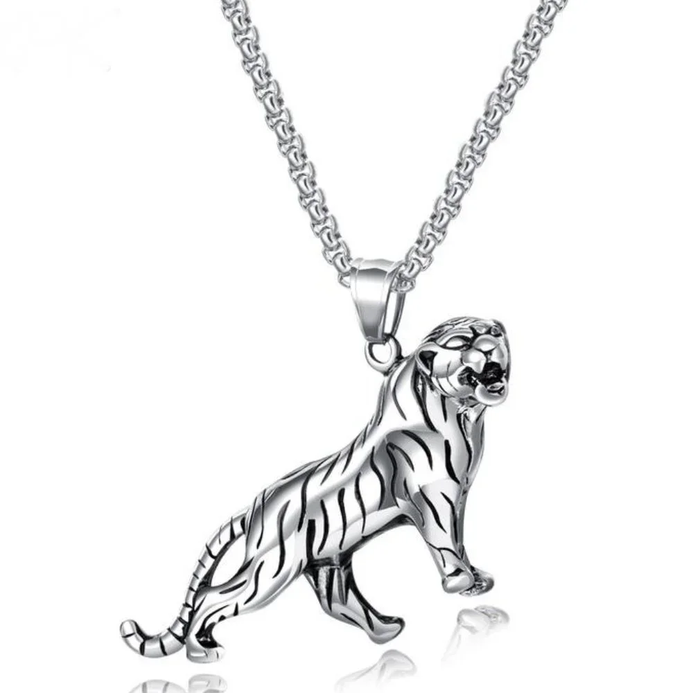 ❤️Animal tiger stainless steel pendant necklace for women/men, N90201P183